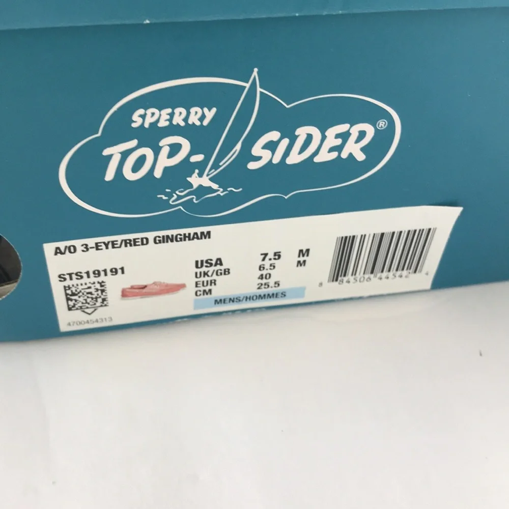 Sperry Leather 3-Eye Boat Shoe Red Gingham 7.5